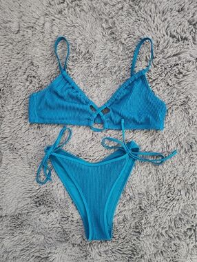 aerie Blue Textured Tie-Side Bikini Set